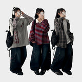 Right street pocket embroidery wide denim pants