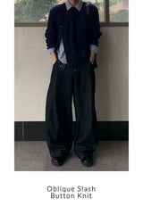 Oblique Slash Button Knit