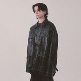 glossy strap shirt_black