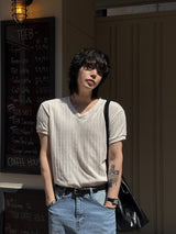 [1+1]Robert Velour V-neck short sleeve T-shirt