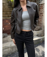 [F/W] Leather basic crop jacket(2color)