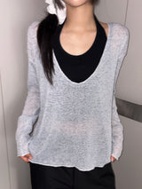 Frisley Pastel U-Neck Loose Summer Knit Top 4color