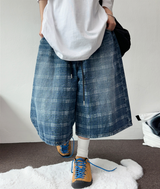 HIGH QUALITY🩵チェックバンディングデニムバミューダ 💙💎🫐🤍
