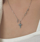 sif color twin cross turquoise vertical double ball short long layered gemstone necklace