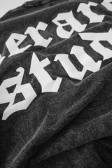 Hierarchy Studios - ウォッシュドブラックワイドロゴオーバーサイズTシャツ