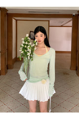Mint Loose-Fit Layered Sleeveless T-shirt( T + sleeveless set)