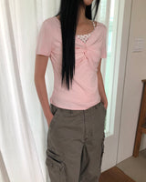 Anis Twist Shirring Short Sleeve T-Shirt