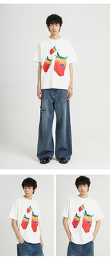 ストロベリーパターンルーズカジュアル半袖Tシャツ