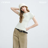 Riverstone Plus ソリッド ベーシック 半袖Tシャツ スリム クルーネック ラグラン カジュアル トップ