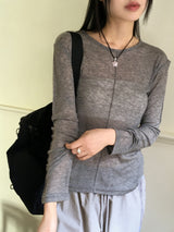 ソーンウールテンセルカットシースルーレイヤードTシャツ