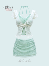 Rare mint layered lace short-sleeve top