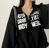 New York Lettering Two Way Cropped Hooded Zip-Up
