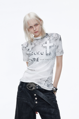 ディストレスト クロス スタッズ Tシャツ
