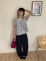 Pokapo Frill Layered Ribbed Short Sleeve Cardigan