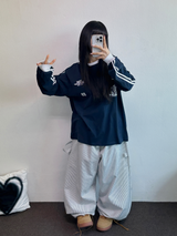 ヒップツーラインナンバーリングロゴスリーブTシャツ💙🤍🖤3カラー
