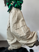 ヘビールーズフィットツーピンタックバルーンパンツ 💚🧸🖤3カラー