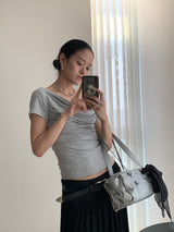 ハンドシャーリングオフショルダースパンデックス半袖Tシャツ