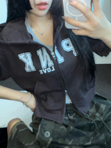 ハート🎀💕🧸ベイビーセミクロップドTシャツフーディージップアップジャンパー🧸🖤🤍3COLOR