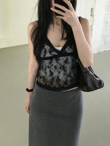 Flower See-Through Lace Sleeveless Top (2 colors)