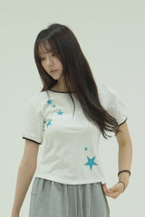 DOT STAR LINGER SLIM T-SHIRTS [WHITE]