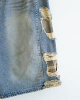Destroyed Camouflage Denim Half Pants