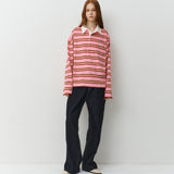 オーバーサイズストライプカラーTシャツ_Pink