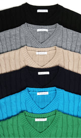 Cable v-neck short-sleeve knitwear