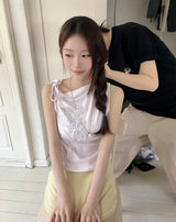 [ vintage + feminine ] moon flower antique ribbed sleeveless top