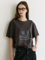 ローラキャットフレンズルーズフィットTシャツ チャコール