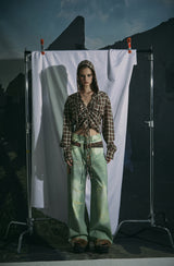 CHECK SHIRRING BLOUSE