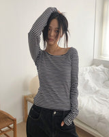 Yvonne Stripe Slim-Fit Long Sleeve Tee