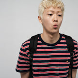 REGULAR STRIPE WOOD BUTTON TEE (NAVY)