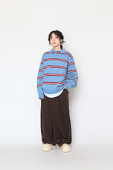Colored striped collar knitwear