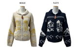 Winter Village House Pattern Knit Zip-Up Cardigan (2 colors)