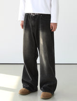 SAND WASHING WIDE DENIM PANTS