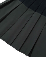 Raw Edge Colour Block Pleated Skirt _ NAVY