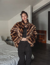 Wavy gradation fur jacket