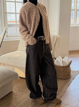 Hairy crop round knit cardigan(3color)