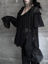 シフォンラッフルVネックシアーブラウス (2color)
