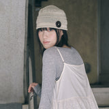 knit button beanie oatmeal