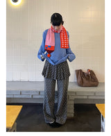 ウィンターオリジナルデザインチェックニットステッチウールマフラー