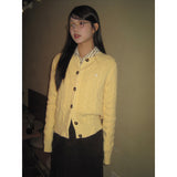 Yellow Twisted Button Round Cardigan