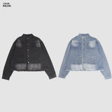 China Neck Raw-edge Denim Jacket