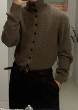 [F/W] ハイネックボタンクロップビットカーディガン(3color)