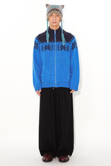Half-high collar warm and retro jacquard zippered cardigan sweater