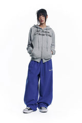 レタリング刺繍フーディージップアップ - グレー