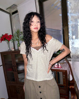 (3color) Lace Stripe Hood Short Sleeve Tee