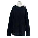 [UNISEX] オーバーフィット ベロア オフショルダー ダブルスナップボタン ロングスリーブ ニットT(4 colors)