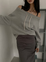 Off-shoulder cotton training band string sweatshirt (2 colors)