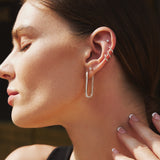silver tube oversized u hoop rhodium plating + 925 silver earrings E062-07H